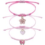 Braided Bracelet - Adjustable Pink Four-Leaf Clover Love Pink Butterfly Rope
