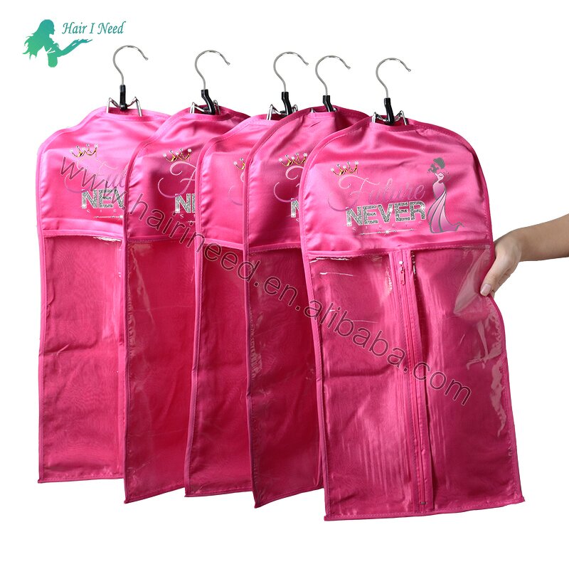 Wig Bag - Luxury Hot Pink Personalized Storage Zipper Hangers Satin Packaging