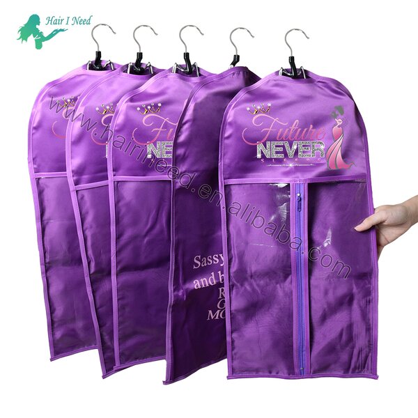 Satin Bag - Luxury Purple Personalized with Logo Storage Zipper Hangers for Hair