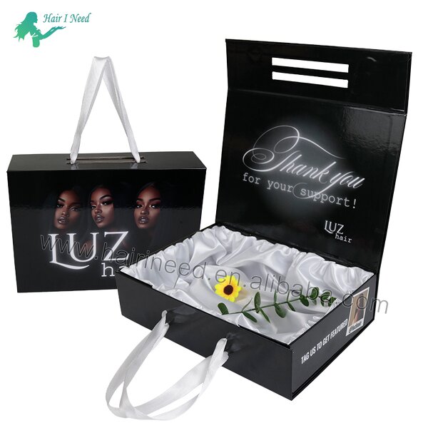 Hair Bundle Packaging Box - Customized with Satin Magnetic Closure for Wigs