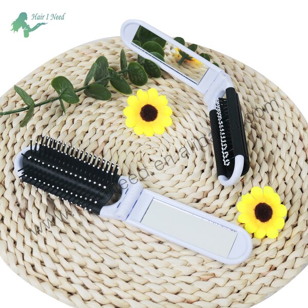 Massage Hair Brushes - Custom Logo Travel Foldable Electroplating with Mirror