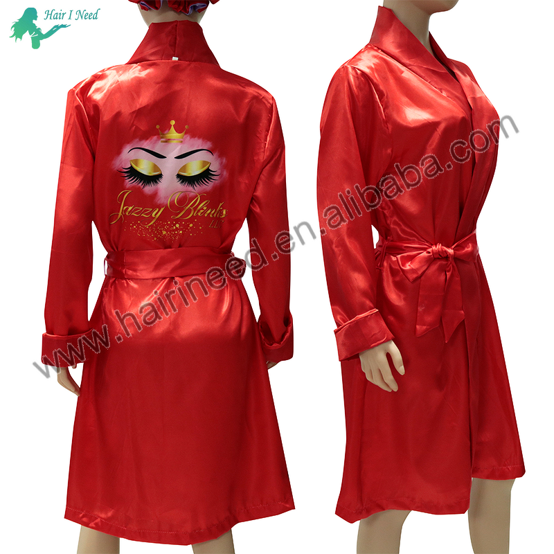 Robe - Luxury Long Satin Custom with Logo Long Sleeve Sexy for Salon Clients