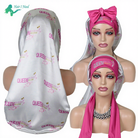 Braid Bonnets - Custom Satin Long Adjustable Sleeping Cap with Head Wraps