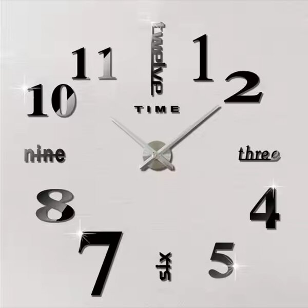 DIY Wall Clock Large Living Room Modern 3D - with Mirror Numbers for Home Office