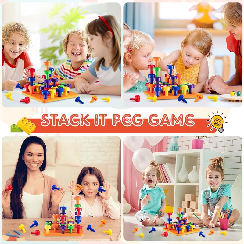 Peg Board Stacking Toddler Toys Game Set - Lacing Fine Motor Skills