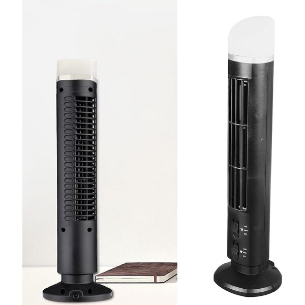 Tower Fan for Bedroom Portable USB Bladeless - 90 Degree Desk Fan with Light