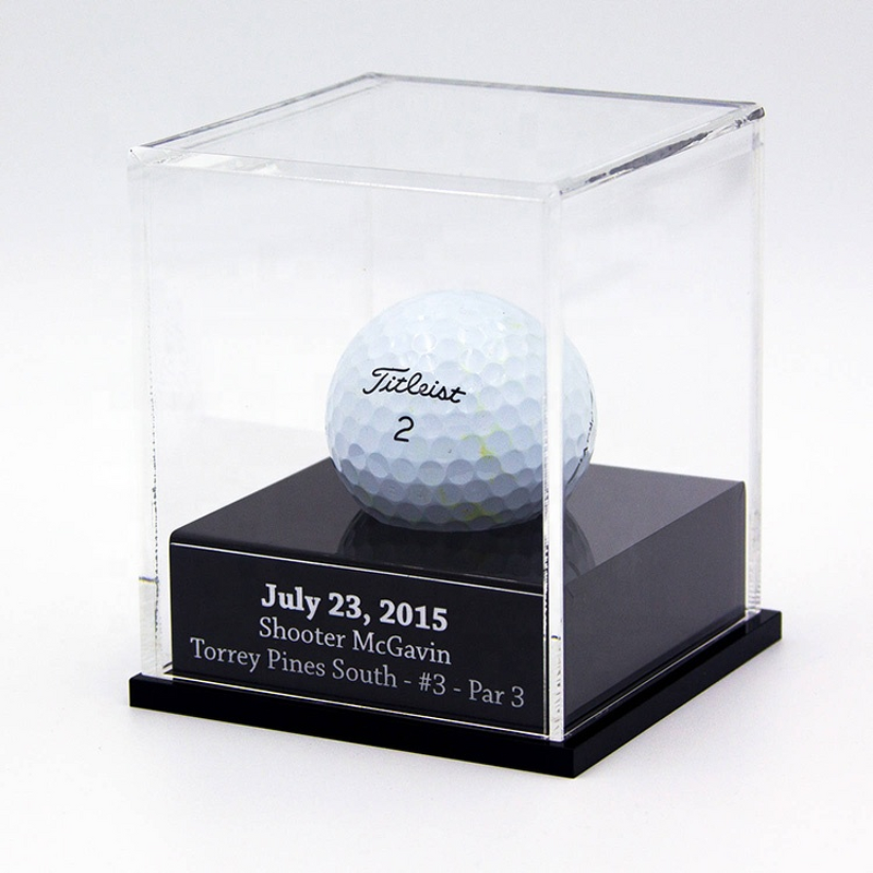 Golf Ball Display Box - Custom Size Clear Acrylic with Black Base