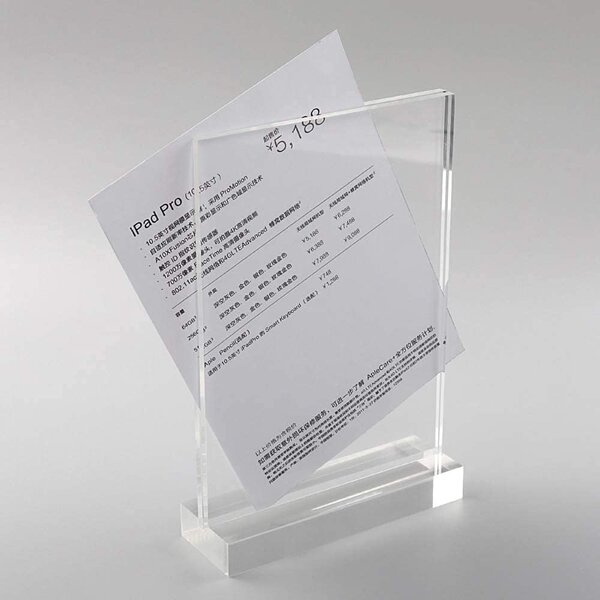Menu Stand - Tabletop T Shape Photo Frame Sign Double Sided Clear Acrylic Resin
