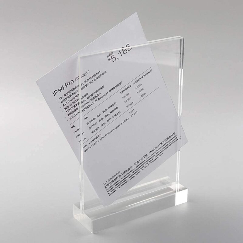 Menu Stand - Tabletop T Shape Photo Frame Sign Double Sided Clear Acrylic Resin