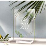 Wedding Table Numbers - Acrylic 1-20 with Stands 4x6 Inch Clear Place Cards Gold Trim
