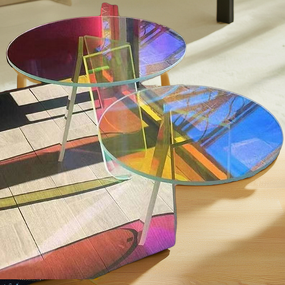 Coffee Table - Round Rainbow Colorful Transparent Acrylic Decorative for Home Use