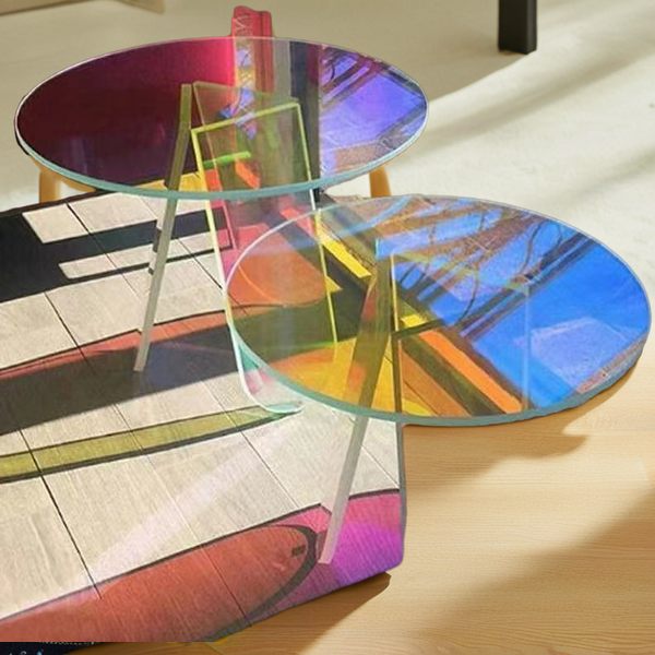 Coffee Table - Round Rainbow Colorful Transparent Acrylic Decorative for Home Use