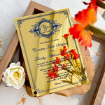 Wedding Invitation - Gold and Navy Mirror Plastic Monogram Handmade Acrylic