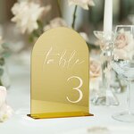 Wedding Table Numbers - Gold Mirror Acrylic 1-20 Stands 5"x7" Arched for Reception