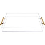 Serving Tray - 12"x16" Clear Acrylic with Golden Handles Sturdy Huge Capacity