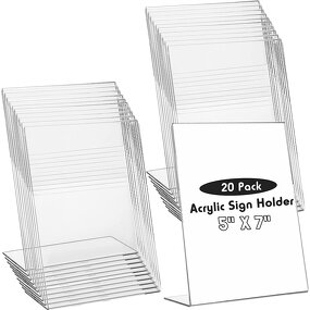 Sign Holder - 5 X 7 Inch Acrylic Slant Back Picture Frames Clear L Shaped Desktop