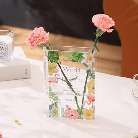 Vase - Modern Floral Book-Shaped Acrylic Crystal Material for Home Tabletop Decoration