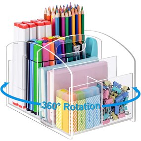 Pen Holder - 360-Degree Desktop Stationery Organizer Caddy Acrylic Rotating for Office