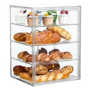 Pastry Display Rack - Adjustable 4-Layer Clear 15.5x11.4x9.8inch Bread Storage Magnetic