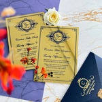 Wedding Invitation - Gold and Navy Mirror Plastic Monogram Handmade Acrylic