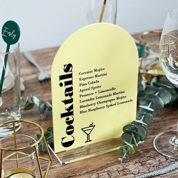 Wedding Menu Cards - Custom Acrylic Table Menu Drink List