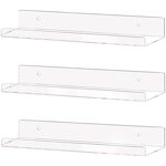 Acrylic Shelf - 15" Invisible Floating Wall Ledge for Kids Book Display Mounted