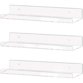 Acrylic Shelf - 15" Invisible Floating Wall Ledge for Kids Book Display Mounted