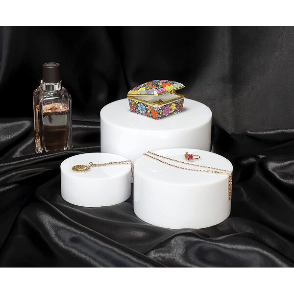 Display Riser Stands - White Acrylic Round Cylinder Nesting with Hollow Bottoms 3-Pack