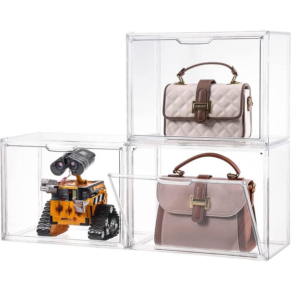 Purse Storage Organizer - 3 Pack Clear Acrylic Display Box for Handbag Stackable