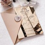 Wedding Invitation - Rose Gold Mirror with Monogram Wax Seal Luxury Acrylic Nautical
