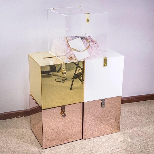 Wedding Card Money Box - FREE Name Customised Rose Gold Acrylic Charity Donation Box