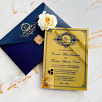 Wedding Invitation - Gold and Navy Mirror Plastic Monogram Handmade Acrylic