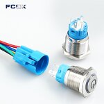 12V PC Power High Head Blue Push Button Switch - 5V 220V Car Momentary Latching