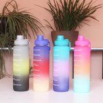 Sports Water Bottle - Plastic with Stickers Color Gradient Large Capacity 1000ml