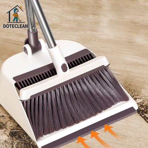Broom Set - Long Handle Plastic Dustpan Teeth Design PET Broom Head
