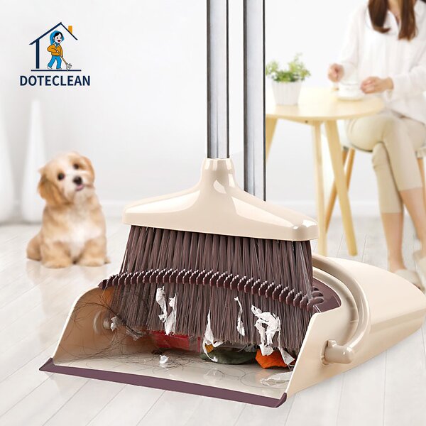 Dustpan and Broom - Vertical Standing Windproof Folding Sweeper 2 Poles