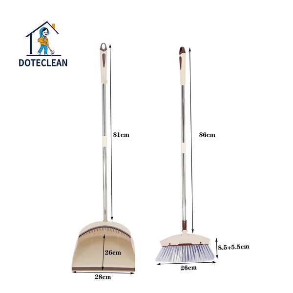 Cleaning Set - PET Head Sweeping Tooth Stick Broom & Dustpan Stainless Steel