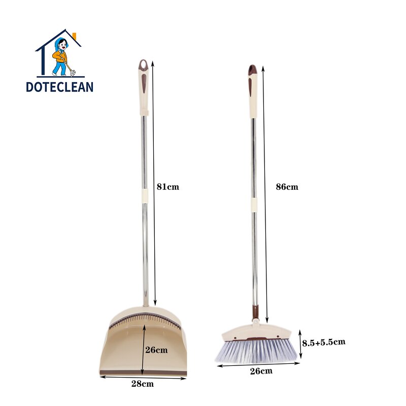 Cleaning Set - PET Head Sweeping Tooth Stick Broom & Dustpan Stainless Steel