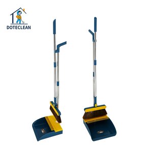 Dustpan & Brooms Set - Wind-Proof Plastic Upright Long Stainless Steel Handle PET