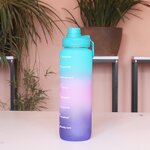Sports Water Bottle - Plastic with Stickers Color Gradient Large Capacity 1000ml
