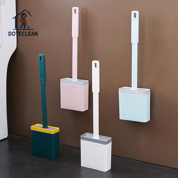 Toilet Brush - Wall-Mounted Quick Drying Holder Water Leak Proof Base TPR Head