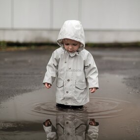 Kids Raincoat Manufacturer - White Lightweight Toddler Breathable Waterproof Outwear Stand Collar Outdoor