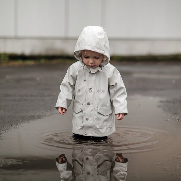 Kids Raincoat Manufacturer - White Lightweight Toddler Breathable Waterproof Outwear Stand Collar Outdoor