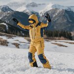 Ski Suit Manufacturer - Custom Logo Men's Warm Waterproof One-Piece Overall Snowboard Pants with Screen Printing