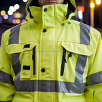 Workwear Jacket Manufacturer - Hi Vis Waterproof Recycled Polyester Construction with Parka Zipper