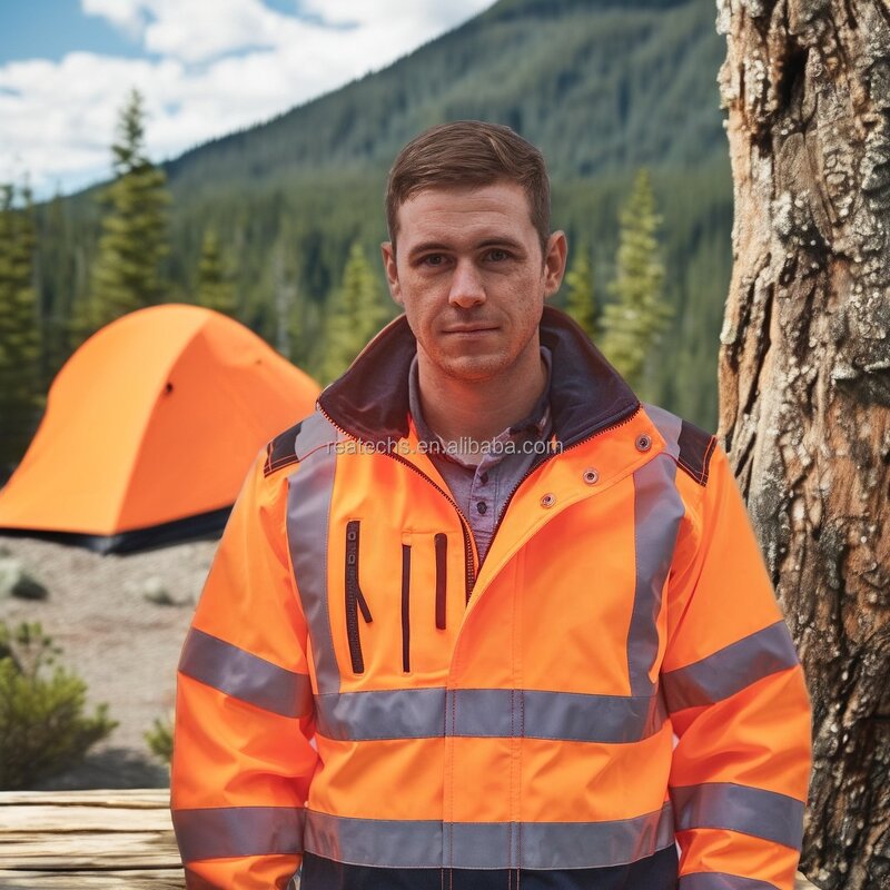 Workwear Jacket Manufacturer - Hi Vis Waterproof Recycled Polyester Construction with Parka Zipper