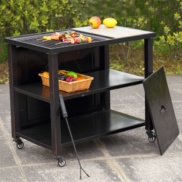 BBQ Grill Manufacturer - Smokeless Rolling Charcoal Barbecue Trolley Height Adjustable Fire Pit Trolley