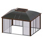 Aluminum Gazebos Manufacturer - Double Metal Roof Drawing Corner Wooden for Garden Terrace Set Outdoor BBQ with Curtain