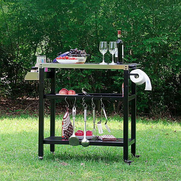 Outdoor Storage Rack Manufacturer - 3-Layer Lightweight Stainless Steel Wheels Movable Barbecue Cart Table for Backyard