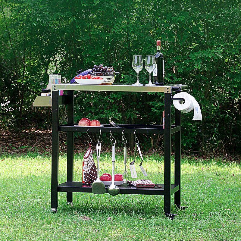 Outdoor Storage Rack Manufacturer - 3-Layer Lightweight Stainless Steel Wheels Movable Barbecue Cart Table for Backyard